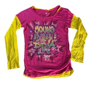 Qtee Girls Top Long Sleeve Young Adorable Diva Life Graphic T Shirt Size L 14/16